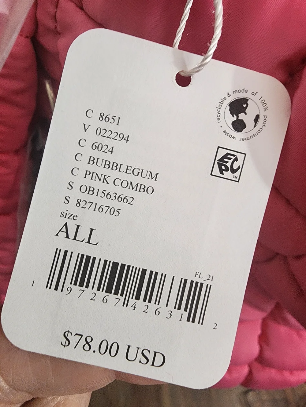 NWT Free People FP Movement Quilted Carryall Bag Pink Bubblegum